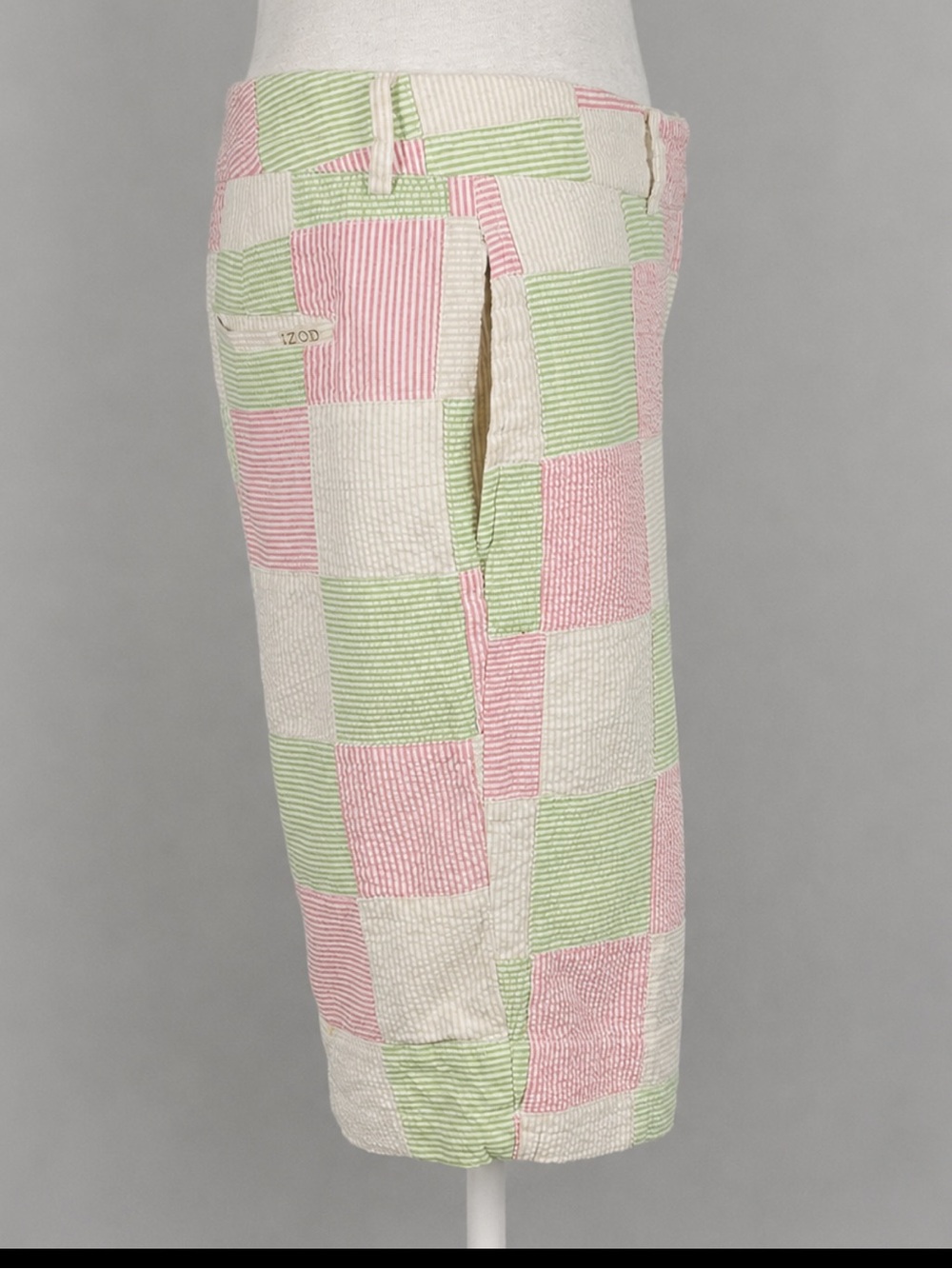 IZOD Golf Patchwork Seersucker Shorts | 100% Cotton | Pastel Pink Green | Size 6 - Picture 3 of 16